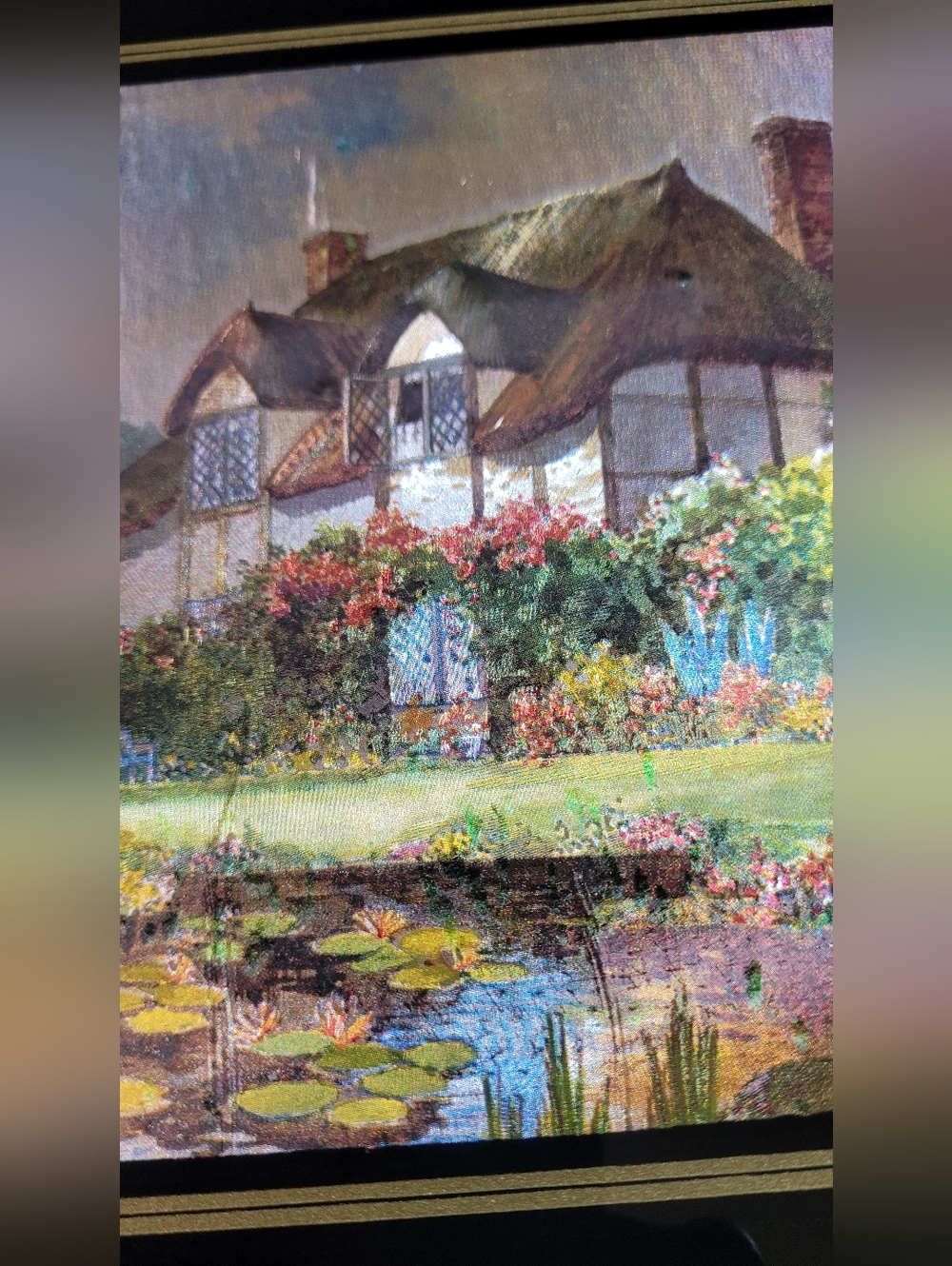 Vintage Foil Print Dufex Cottage By The Lake 70s - Picture 5 of 16